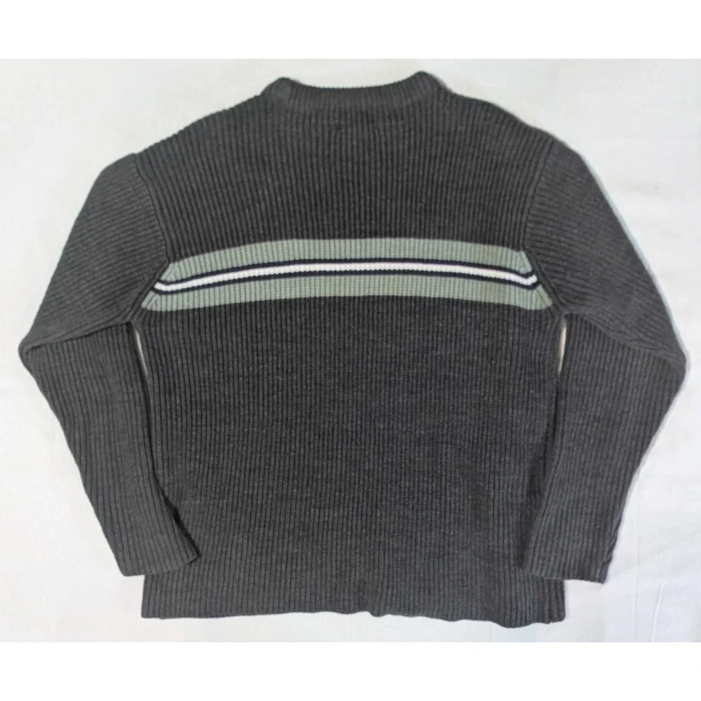 Vtg Y2K Aeropostale Mens L Chunky Ribbed Knit Sweater Charcoal Gray Stripe 90s